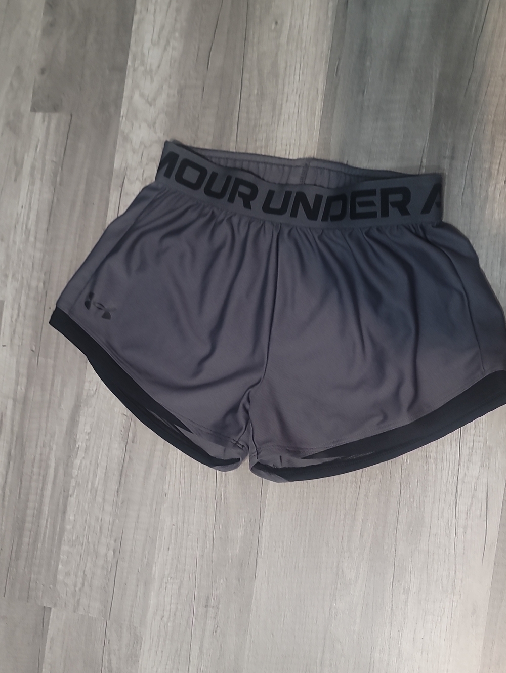 Under Armour Girls Charcoal Gray Athletic Shorts with Black Waistband